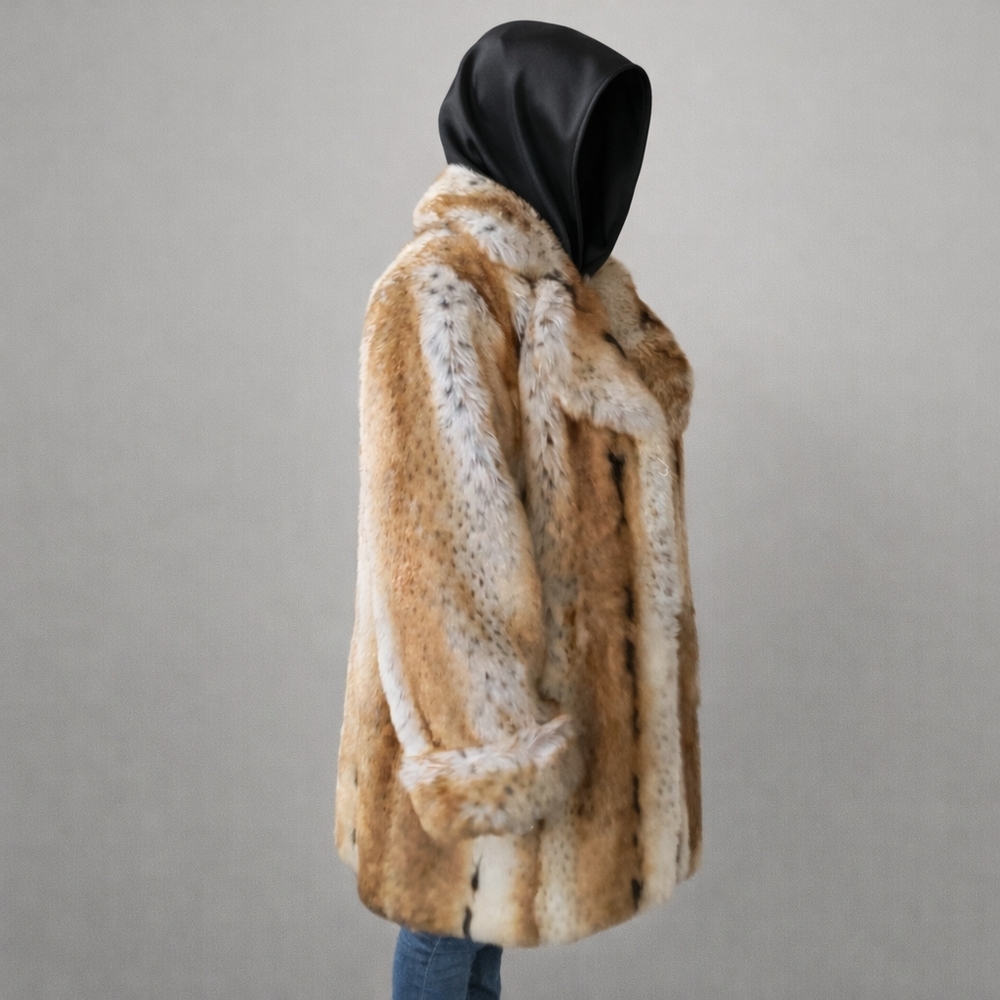 Pamela McCoy Faux Lynx Bobcat Fur Coat, Elegant Faux Fur Coat Vegan Sz Large - Picture 3 of 17